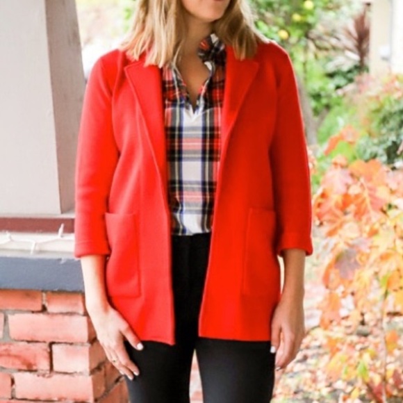 J. Crew Sophie Open Front Sweater Blazer Cotton Red Orange XS